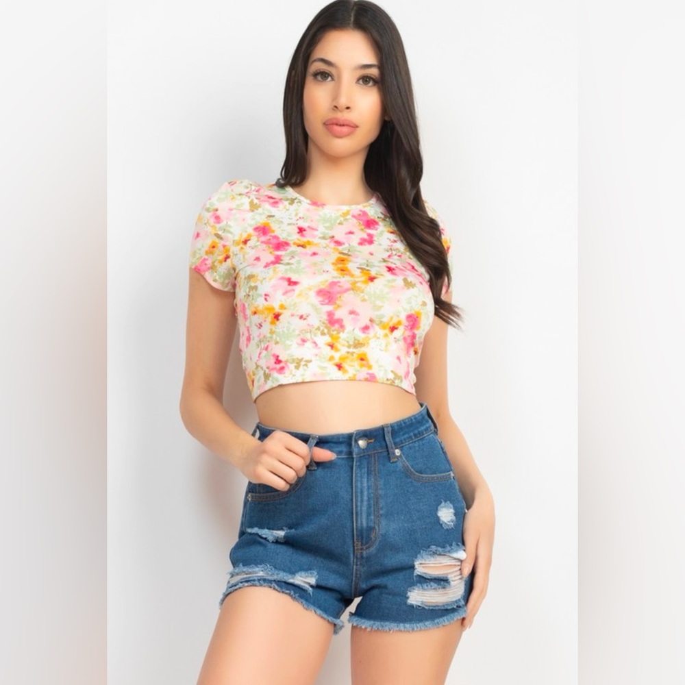Cross back Floral Crop Top